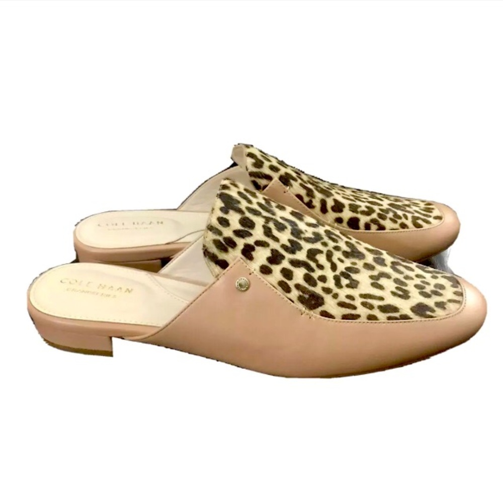 Cole Haan Ryan Mule Nude Leather Leopard Fur $168 Size 10B New! With Out Box. B3